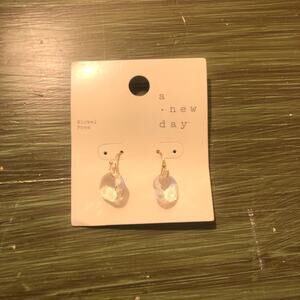 A New Day NWT Clear Crystal and Gold Dangle Earrings Nickel Free
